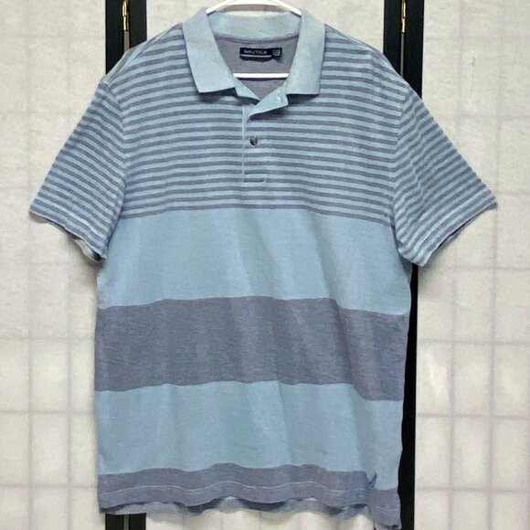 Nautica Other - Nautica Gradient Stripe Polo Shirt Blue Tones 3-Button Knit Short Sleeve XL